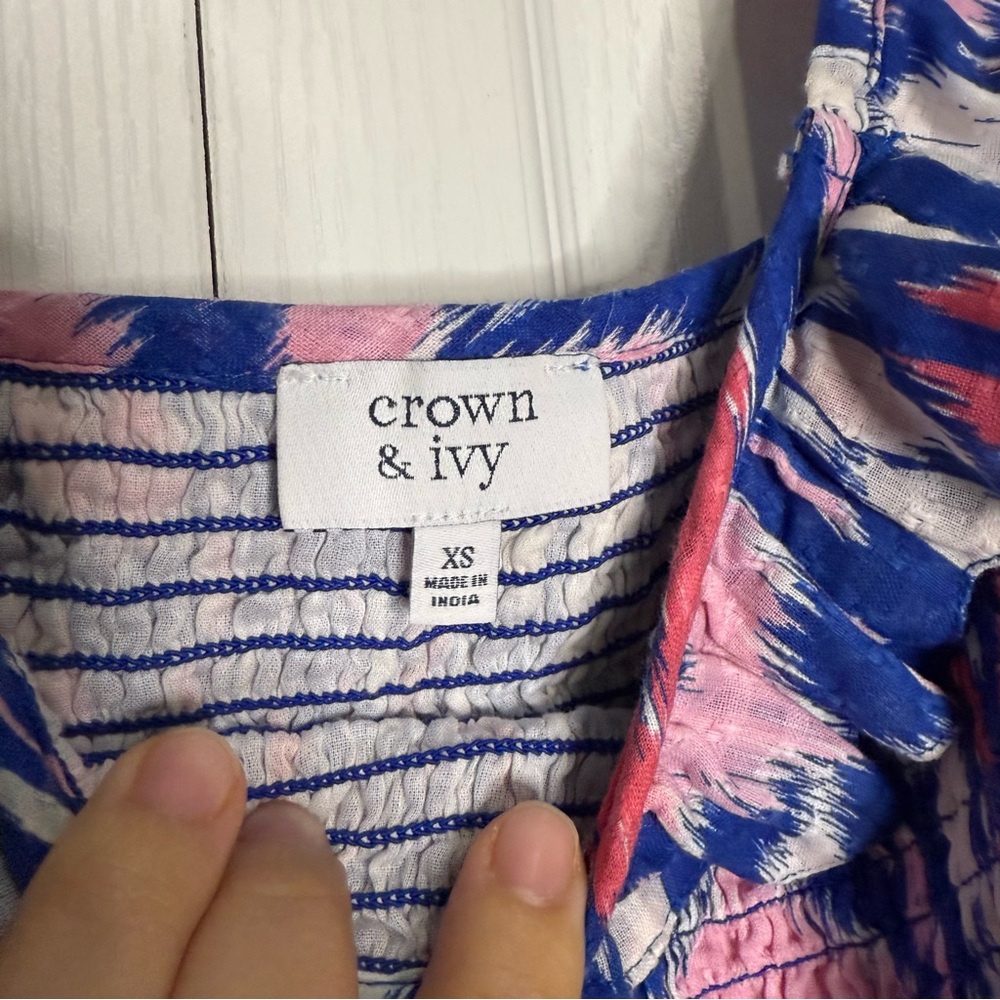 Crown & Ivy Blue and Pink Patterned Women's Top (A4) - Picture 5 of 7